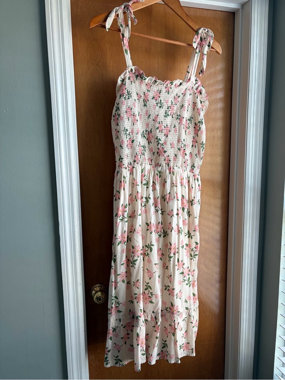 Draper James Cream Midi Dress with Pink Floral Print